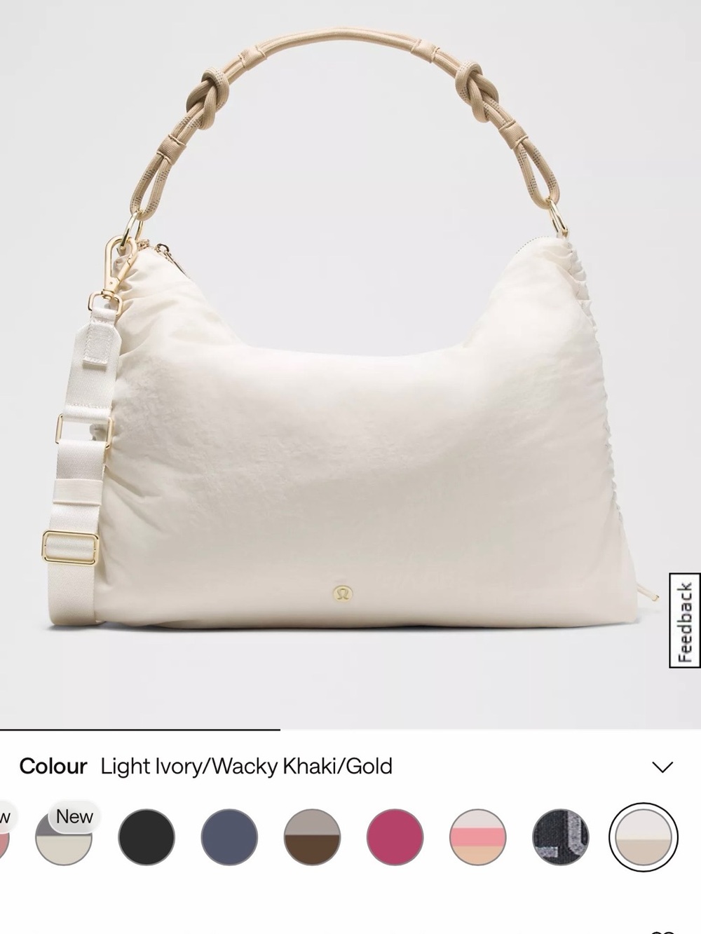 lululemon athletica Light Ivory Shoulder Bag with Gold Hardware and Khaki Handle